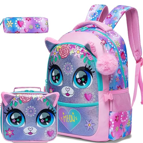 Image of Backpacks for Girls School Bag Cute Girls Backpacks Ages 8-10 Kids Bookbag Set Travel Backpack for Preschool Kindergarten Elementary Students Backpack to School Supplies