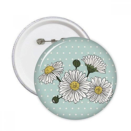 Chrysanthème blanc badge rond 5pcs pour customiser vos vêtements et vestes d'automne