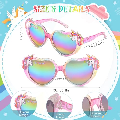 Kids Sunglasses Girls,UV Protection Unicorn Heart Toddler Sunglasses with Glasses Pouch for Childrens Beach Party2