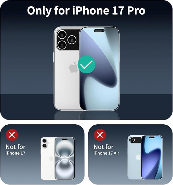 Image of Ferilinso GARHIL Camera Lens Protector Compatible for iP 17 Pro Max 6.9 Inch, 9H Tempered Glass Camera Protector, Full Coverage Lens Ring Cover, Matte Metal Joint Plate, Case Friendly, 1 Pack, Blue