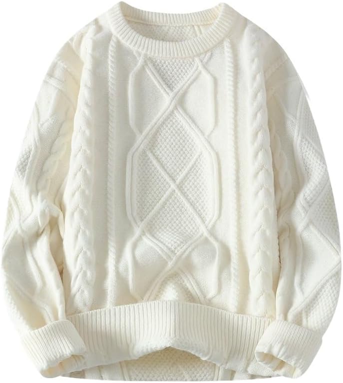 Men's Winter Sweater Solid Color Round Neck Thick Base Perforated Knit Sweaters