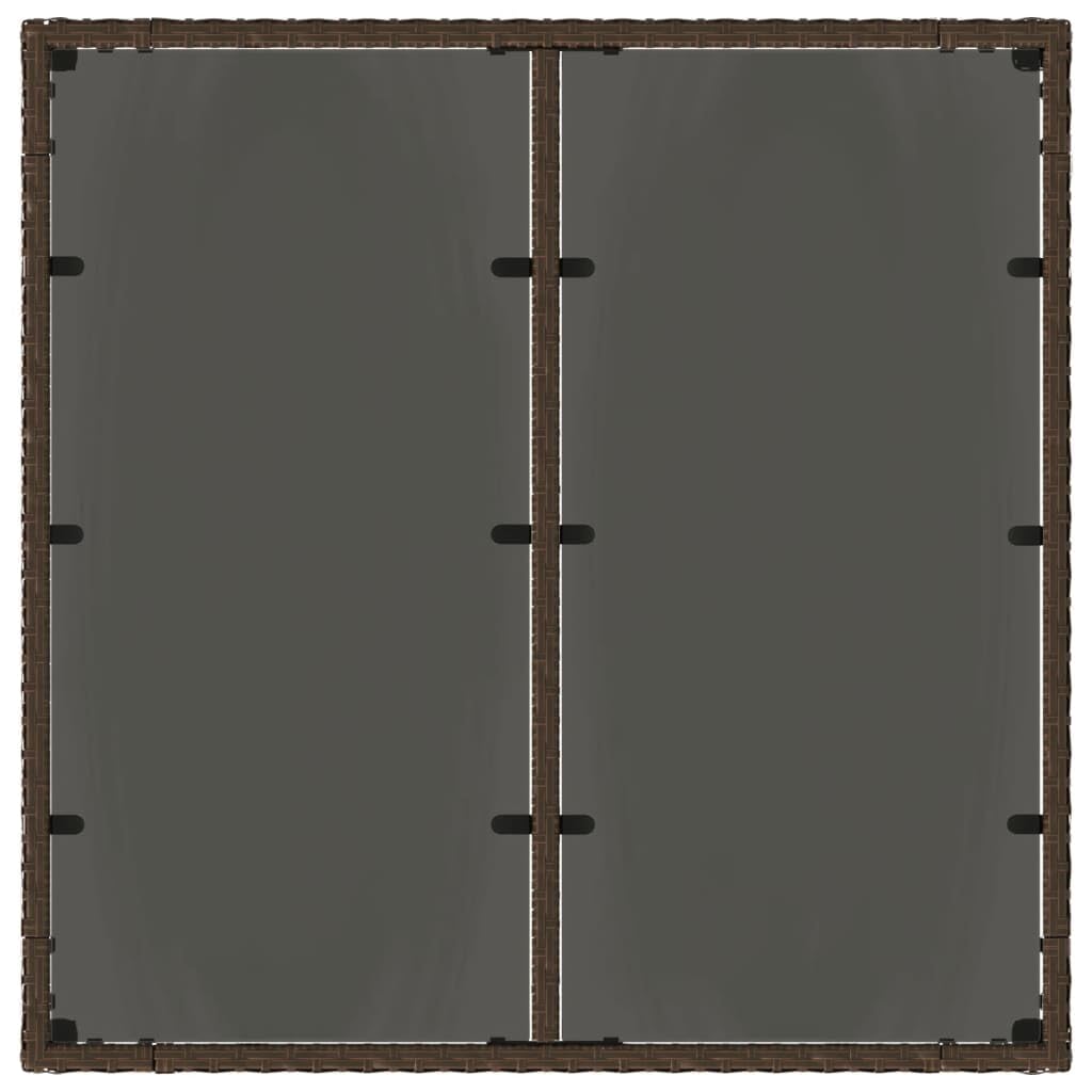 Tavolo da giardino in polyrattan marrone con vetro temperato, 90 x 90 x 75 cm, resistente alle intemperie, con telaio in acciaio verniciato a polvere, per cene all'aperto in giardino