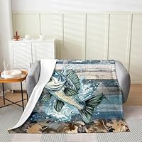 Loussiesd Big Pike Fish Hunting for Bed Couch Chair Living Room Hunt Fish Flannel Blanket Plush Fuzzy for Kids Boys Girls Camo Flag Fleece Throw Blanket Rustic Farmhouse Baby 30x40Inch