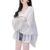 LIYURLTA カーディガン レディース パーカー 透け感 UVカット ラッシュガード 日焼け止め ジャケット 冷房対策 薄手 長袖 可愛い 着痩せ トップス 大きいサイズ 夏 秋 LIY29 (A-ホワイト, M)