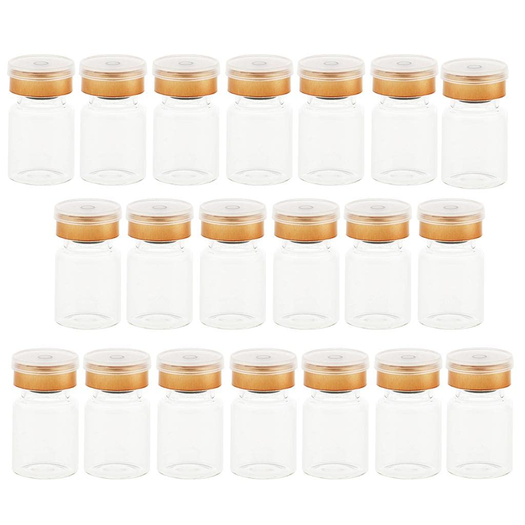 LICHTS 20pcs Lab Transparent Glass Bottles Rubber Stopper Vials with Cap 5ml