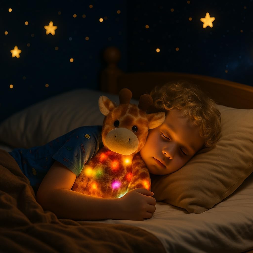 Hopearl Lighting Up Giraffe Stuffed Animal Floppy LED Plush Toy Night Lights Glow Pillow Birthday Festival for Kids Toddlers Boys Girls, Orange, 11''