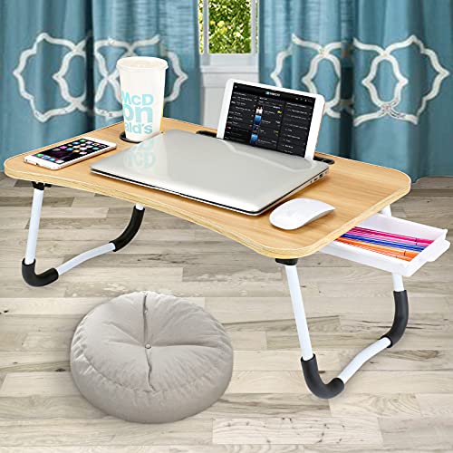 Image of CHARMDI Lap Desk, Portable Laptop Bed Tray Table, Laptop Desk, Couch Table, Breakfast Table with Foldable Legs and Storage Drawer for Eating, Working, Writing, Watching Movie-Gold