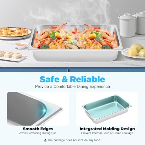 HOARLICN 4 Stück Chafing Dish Speisenwärmer, Edelstahl Warmhaltebehälter Mit Deckel Gastronormbehälter Edelstahl Für Buffet Catering Rechteck Chafing Dish – Bild 4