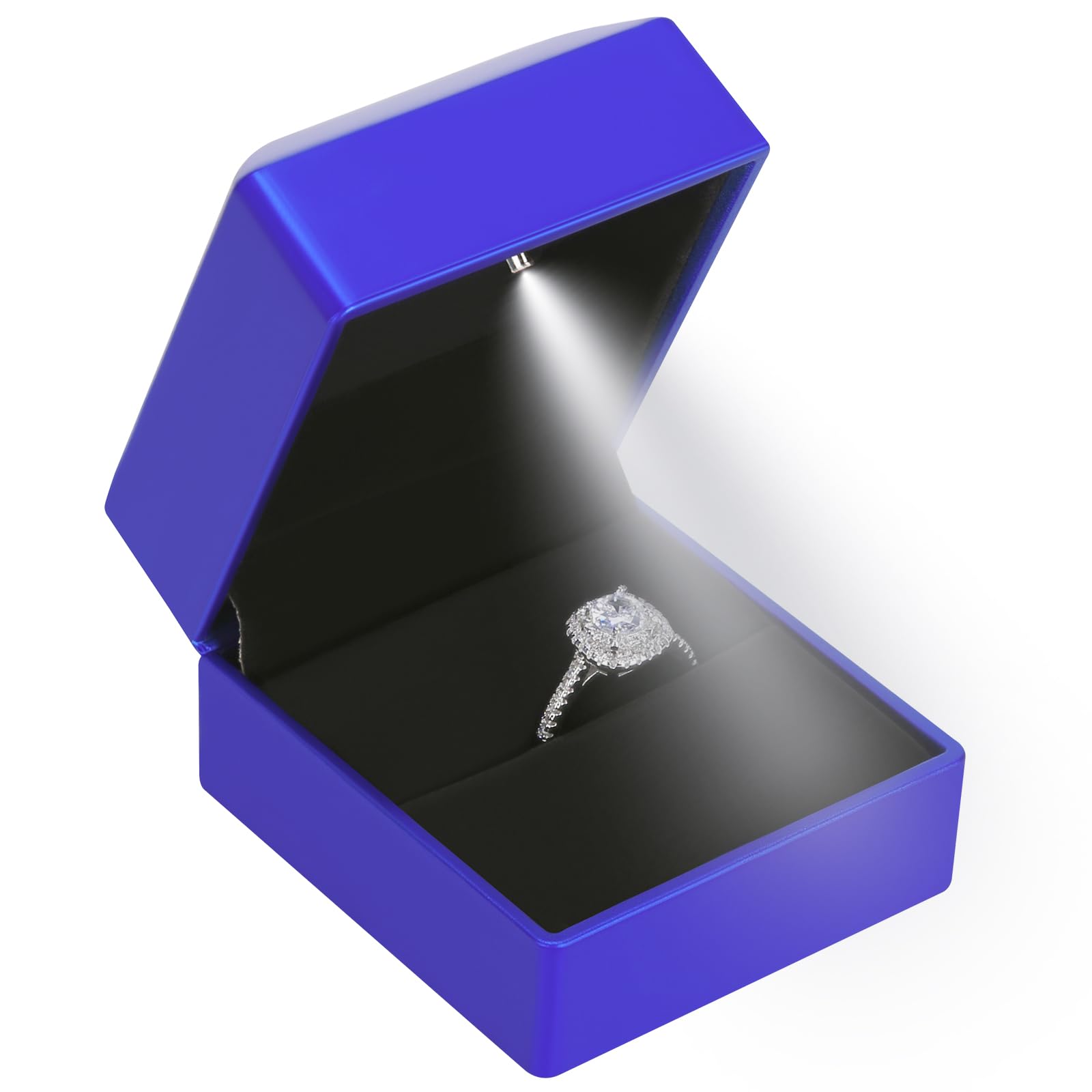 LED Ring Earring Box for Proposal, Wedding, Engagement， Luxury Jewelry Gift Box with LED Light, Jewellry Display Box (Blue)