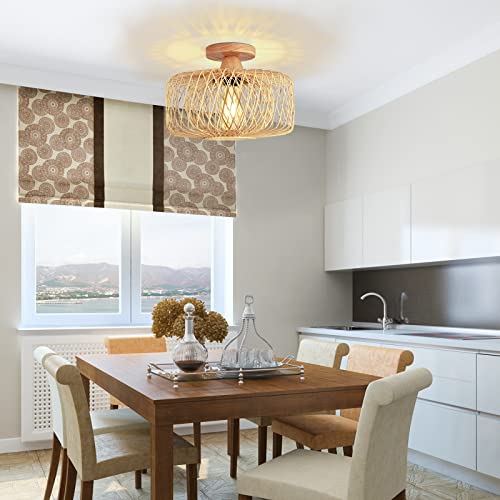 Frideko Home Woven Rattan Flush Mount Light Fixture - Boho Light Fixtures Ceiling Bedroom Ceiling Lights Flush Mount Ceiling Light For Living Room Hallway Kitchen Entryway Farmhouse #TOP7