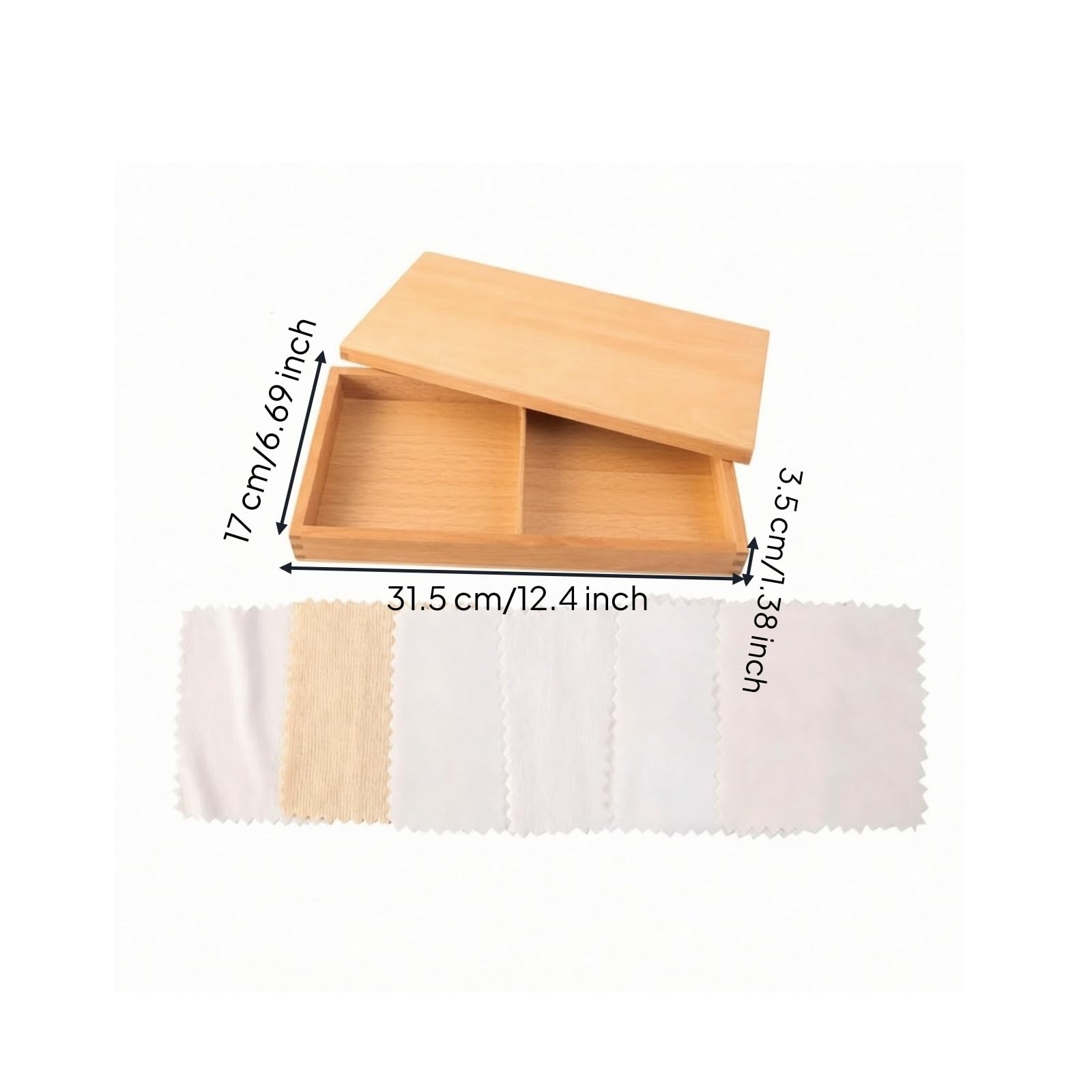 Scatola in Legno con Coperchio e di Stoffa di Stoffa Sicuro Scatola Interattiva Tessuti Lavabile Gioco Sensoriale Metodo Educativo