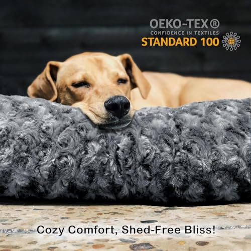 Image of Faux Fur Dog Bed Covers - Ultra Soft Rose Velvet, Removable & Washable, Cozy & Durable,Large Pet Bed Cover Only (No Filling) - Gray, (Rose Velvet Dark Gray, 44 inch L x 32 inch W x 4.5 inch Th)
