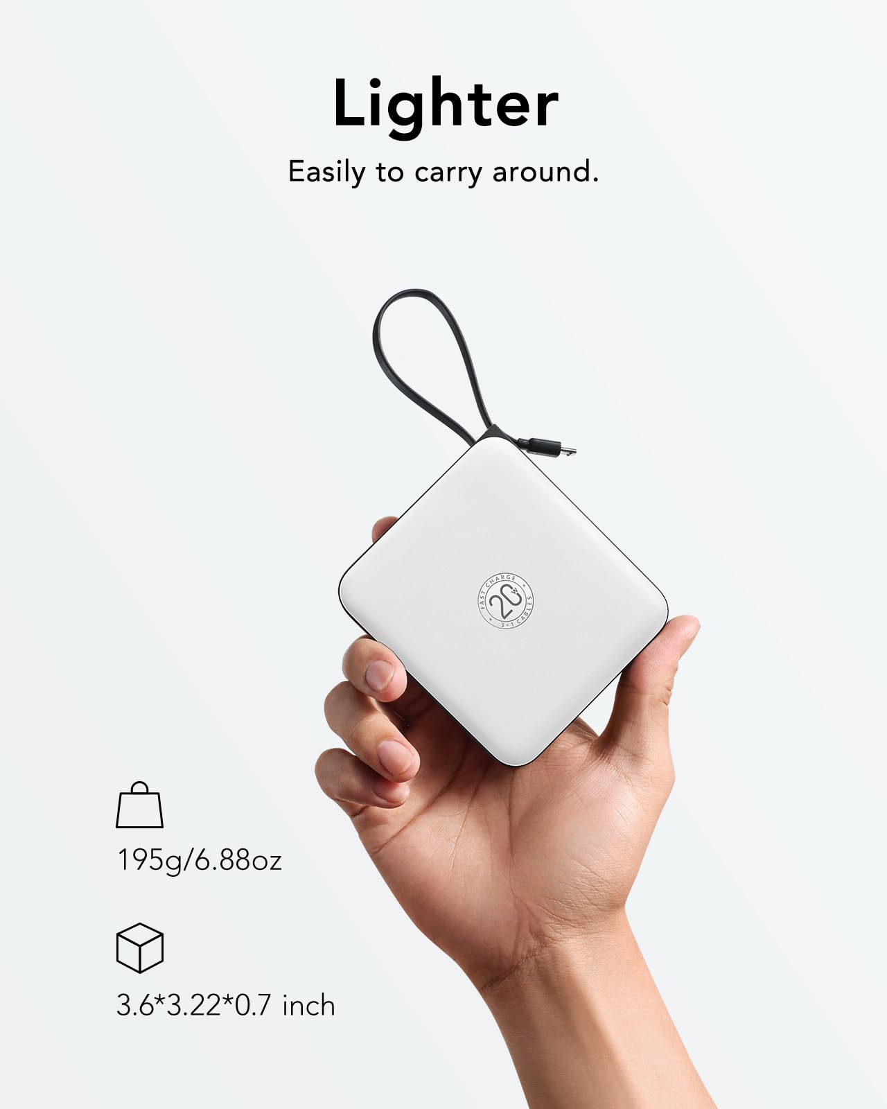 VRURC Power bank Ricarica Rapida, PowerBank da 10000 mAh con Cavo Integrato, Batteria USB C da 22,5 W per iPhone 15 14 13 Galaxy S23 S22 Google Android, Bianco