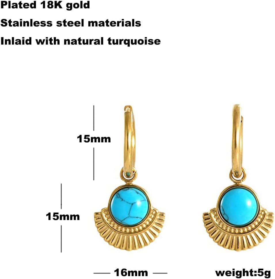 18K Gold Plated Minimalist 316L Titanium Steel Turquoise Hoop Earrings Jewelry