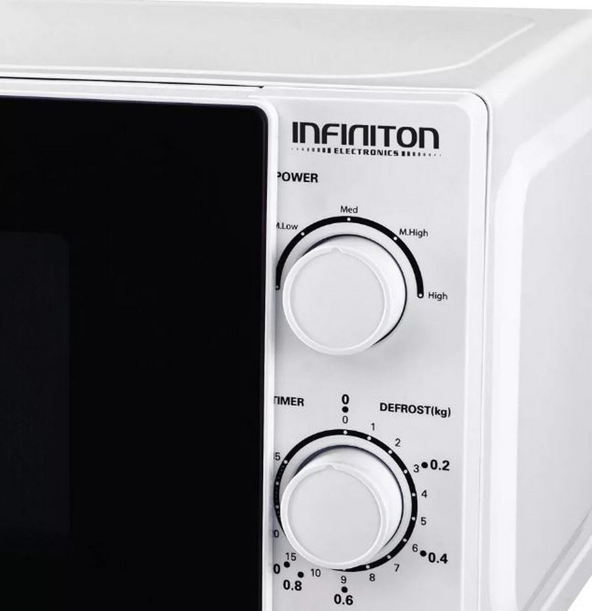Microondas Infiniton MW-0115 – 20 L, 700 W, 5 niveles de potencia, Temporizador 35 min, Plato 25,5 cm, Blanco