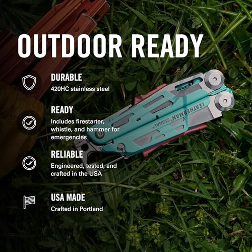 Image of LEATHERMAN, Signal, 19-in-1 Multi-tool for Outdoors, Camping, Hiking, Fishing, Survival, Durable & Lightweight EDC, Made in the USA, Aqua /Silver