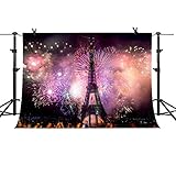MTMETY 10x7Ft Eiffel Tower Backdrop Firework Backdrop City Night French Background Paris Landmark Vi