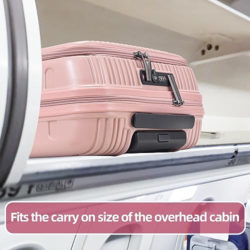 Image of Kaleenie 2 Pieces 20 /29 Luggage Sets, 20 Inch Cabin Luggage with Front Pocket & 29 Inch Side Opening Suitcase, Ligthweight ABS+PC Hardshell, Pink