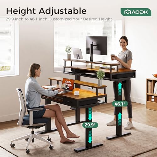 AODK 55 Inch Standing Desk with Drawers & Keyboard Tray, Rustic Brown | 3 Outlets & 2 USB Ports, 20-Mode LED Lights, Monitor Stand, Cable Management Tray, 3 Memory Heights, 29.9"-46.1" in Range - Image 5