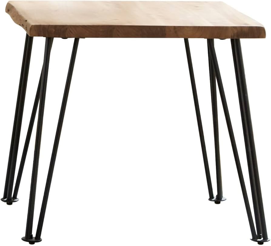 Benjara End Table with Square Top and Hairpin Legs, Brown and Black