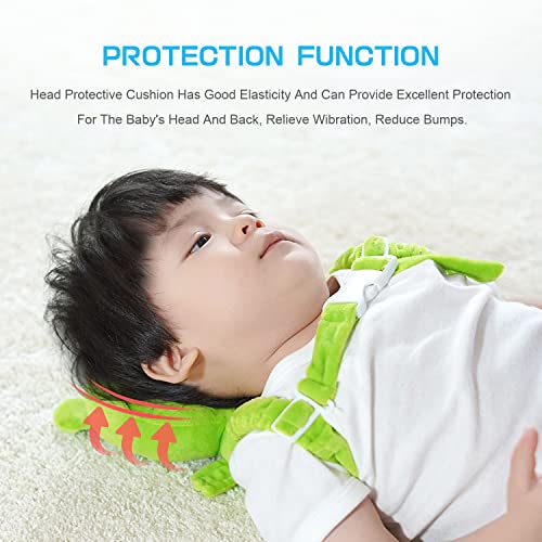 JEJA Baby Head Protector Backpack and Baby Knee Pads for Crawling Adjustable Head Back Protection Safety Pads Toddler Walking, Frog - Image 3