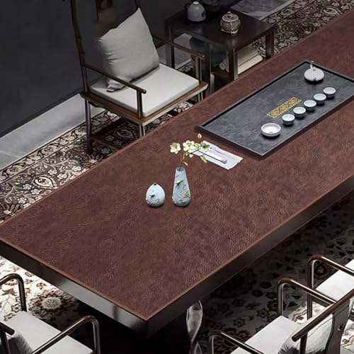 Chemin de table long en cuir marron foncé 60x300 cm imperméable pour meuble TV et intérieur