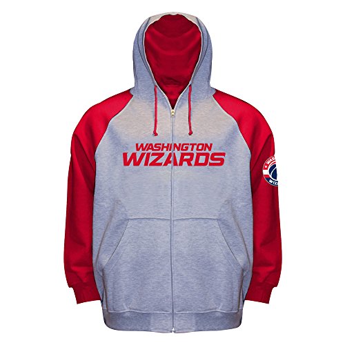 Profile Big & Tall NBA Washington Wizards Long Sleeve Zip Raglan Fleece Jacket, Gray Heather/Red, 3X