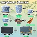 ICHAG 14-Piece Portable Gongfu Set, Yangzhi Jade Porcelain Gaiwan Kit with Anti-Mold Resin Tray & Color-Changing Pet, Travel Teaware for Home, Office, Camping, Gift for Lovers