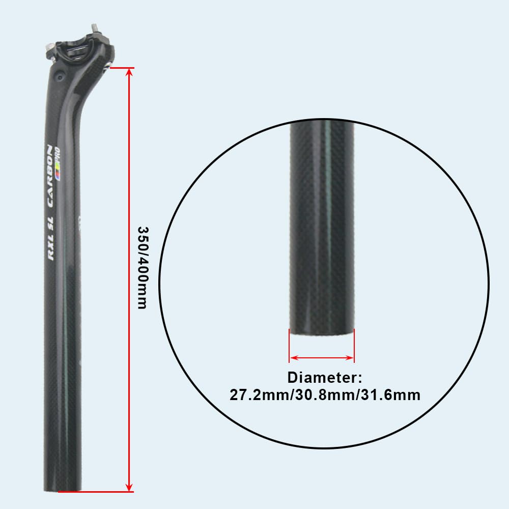 RXL SL Tige de Selle Carbone VTT Tige Selle VTT Carbone Tige de Selle Carbone Velo Route Tube de Selle Carbone VTT 27.2/30.8/31.6mm 350/400mm Brillant/Mat tiges de Selle compenser