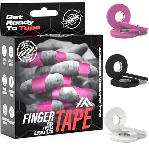 IRON FIGHTER 3X Esparadrapo de Dedos Rosa 0,8cm x 13,7m (total 41m) - Vendaje Dedos, Cintas para Dedos, Cinta Adhesiva Deportiva, Protección Dedos, Crossfit, Escalada, Voleibol, MMA, Grappling, Judo