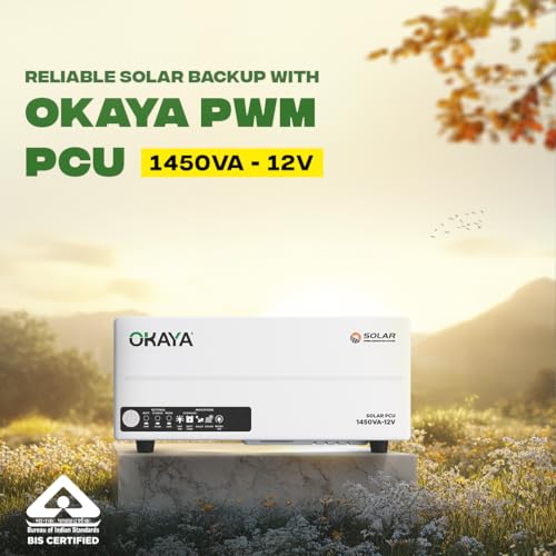 Image of Okaya 1450VA 12V PWM Solar PCU | True Sine Wave Off-Grid Inverter with TwinCharge Technology | Faster Solar & Grid Charging | Perfect for Home, Office & Shops | Durable Design with 36-Month Warranty