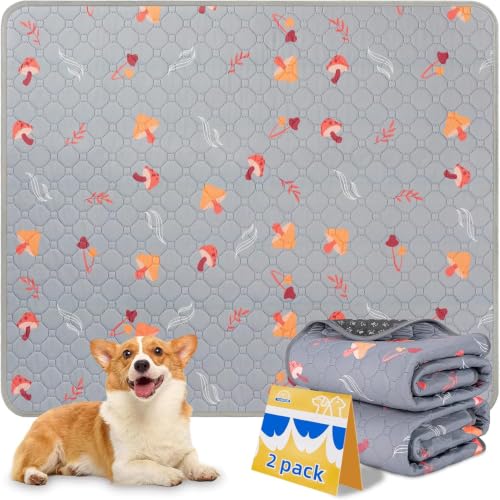 Image of Sunheir 2-Pack Washable Pee Pads for Dogs - 34'' x 30'' Super Absorbent Reusable Puppy Training Pads - 100% Waterproof, Non-Slip, Whelping Pads with Puppy Playpen, Incontinence, Potty, Light Grey