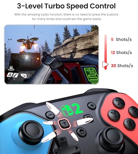 Image of Wireless Switch Controller for Nintendo Switch /Switch 2 /Lite /OLED Controller, Switch Controller with a Mouse Touch Feeling on Back Buttons, Extra Switch Pro Controller with Wake-up,Programmable, Turbo Function (Sky Blue and Coral Red)