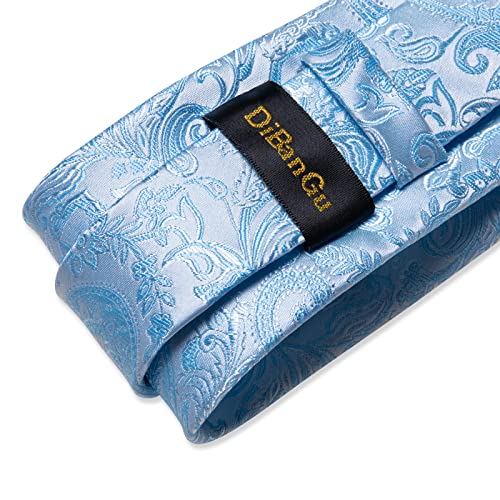Image of DiBanGu Silk Floral Ties for Men Woven Paisley Necktie and Tie Clip Handkerchief Cufflinks Set for Party Wedding