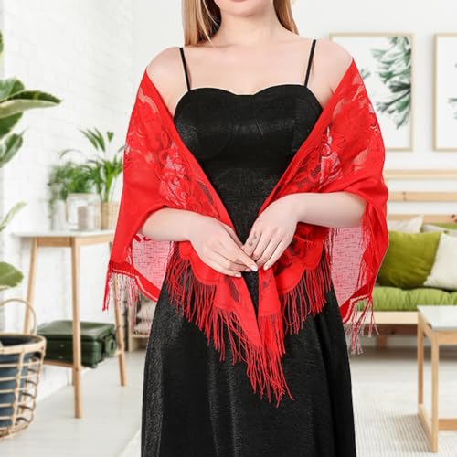 Katutude Lace Shawls and Wraps for Evening Dresses Women's Floral Lace Scarf Shawl with Tassels White Bridal Shawls and Wraps3