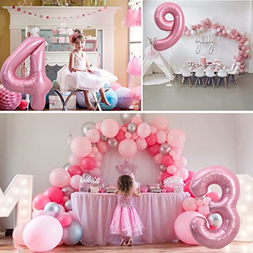 Image of TONIFUL 40 Inch Light Pink Large Numbers 0-9, Number 3 Digital 3 Helium Balloons, Pink Foil Mylar Big Number Pastel Balloons for Birthday Party Anniversary Supplies Decorations