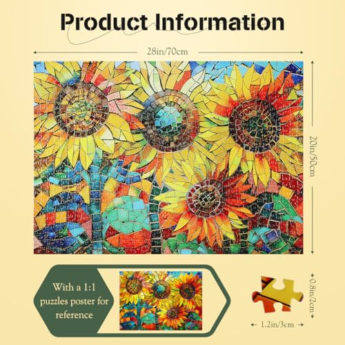 Sunflower Jigsaw Puzzle 1000 Pieces for Adults DIY Jigsaw Puzzles Gift for Children - Sunflowers in Mosaic Style - Image 3