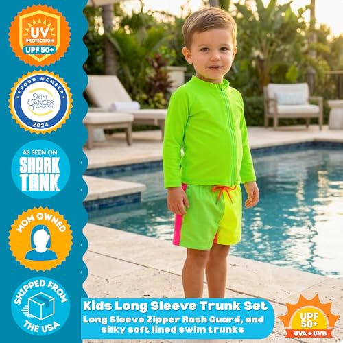Image of SwimZip Boys' Long Sleeve Rash Guard & Swim Shorts Set - UPF 50+ Sun Protection