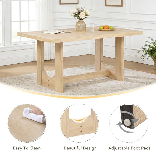 Image of KEIKI 6-Piece Standard Height Dining Table Set with Rectangular Table, 4 Upholstered Curved Backrset Chair, Bench, for 6 Person, Modern Table Set, Easy Assembly, for Kitchen, Dining Room, Beige