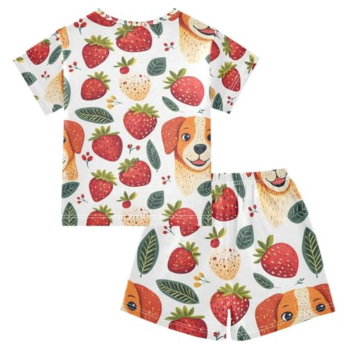 ALAZA Cartoon Dog Strawberry Pajamas Set Short Sleeve Cotton Sleepwear Summer Pjs 2 Piece 5-14Y2