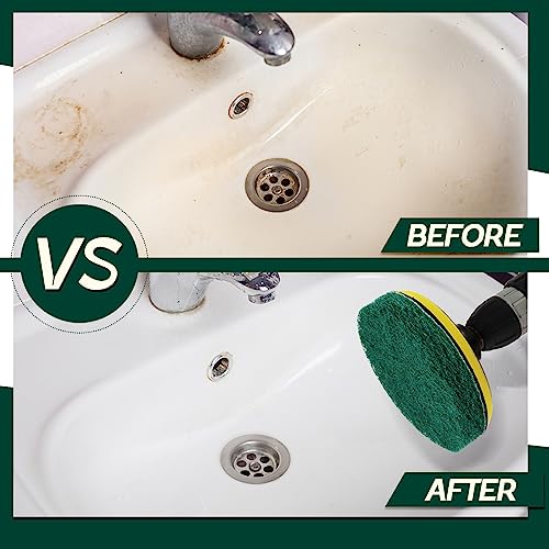 GOH DODD Power Scrub Pads Drill Attachment, 26 Pieces 4 Inch Cleaning Kit Scouring Pads with Baker and Universal Shaft Great for Kitchen, Bathroom, Auto, Grout, Carpet, Shower, Tub, Grill,Tile