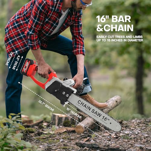 Panana Aokaidun Chainsaw 16 Inch Cordless Electric Chainsaw with 2 Battery and Charger Security Lock Quick Charge Handheld Small Chain Saw for Wood Cutting Tree Branch 3 Panana Aokaidun Chainsaw 16 Inch Cordless Electric Chainsaw with 2 Battery and Charger Security Lock Quick Charge Handheld Small Chain Saw for Wood Cutting Tree Branch - Image 3