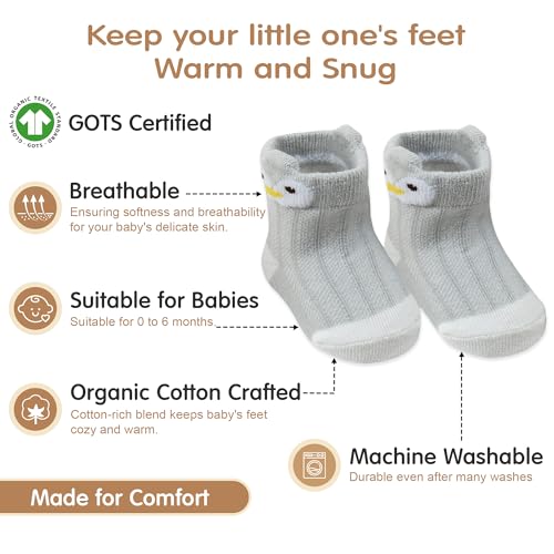 Infancie Organic Cotton GOTS Certified Non-Slip Baby Socks 0-6 Months - 7 Pairs Soft Breathable Newborn Socks BoysGirls,Animal Design Infant Socks Gift for Baby Registry, Newborn Essentials Must Haves
