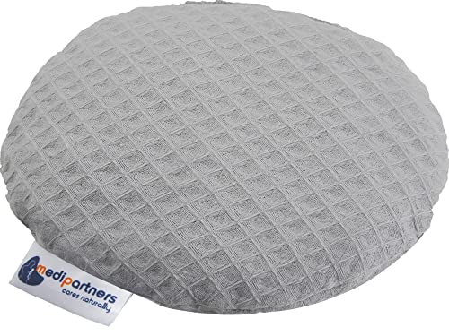 Medi Partners Almohada térmica para bebés 180g Redonda 15 cm Ecológica Natural 100% Algodón Waffle Cojin Masaje con calor + frío (Gris)