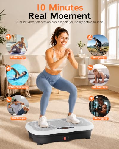 Image of Vibration Plate Exercise Machine for Lymphatic Drainage, 200 Speeds Vibrating Fitness Platform for Full Body Workout and Weight Loss, 300 Lbs Capacity with Resistance Bands for Women Men