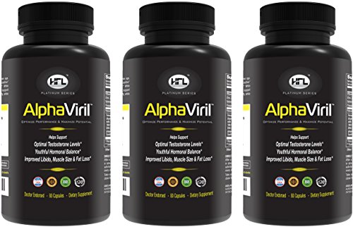 AlphaViril™ 3 Bottle Pack | Natural Testosterone Booster, Increases Libido, Sex Drive, Strength, Energy, Builds Muscle | for Men & Women | Made in USA | Tongkat Ali Extract, Horny Goat Weed.