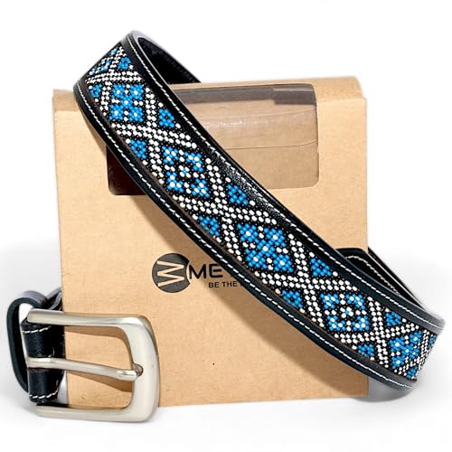 Bead Belt For Men, Leather Durable Western Belt, Black Leather Cowboy Belt.2