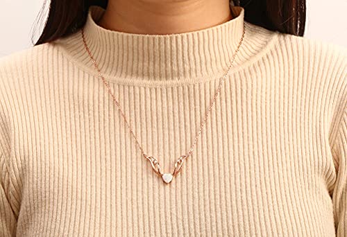 Barzel 18K Rose Gold Plated Created Opal Guardian Angel Necklace for Women, 18 Inches with 2 Inches Extension - Made in Brazil2