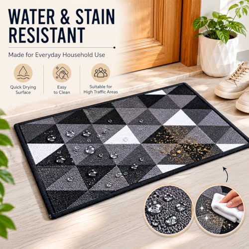 Image of Matz&More Geometric Modern Triangles Floor Mat | 40x60 CM | Grey Black | Nylon Tufted Gel Baking Anti-Slip | Doormat for Home Entrance, Kitchen & Bedroom