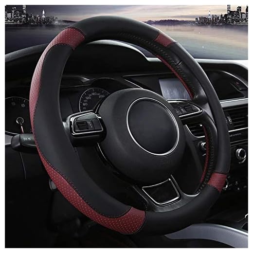 Universal Auto Lenkradhülle Lenkrad Abdeckung Heavy Duty Lenkradbezug aus echtes Leder 37-38CM / 15'' Anti Rutsch Lenkradabdeckung Lenkradschoner (Rotwein)